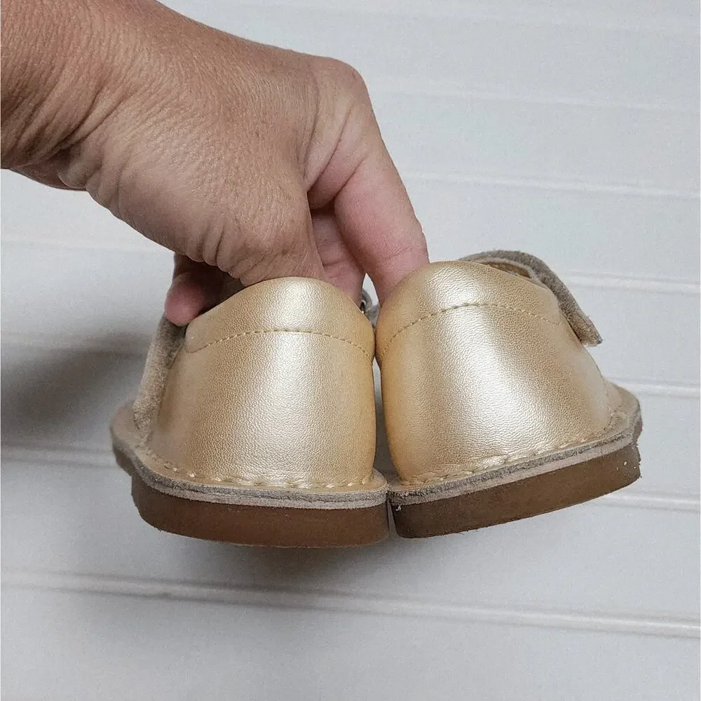 L'Amour Girls Caitlin Metallic Gold Leather Mary Jane Shoes Size 10 Toddler